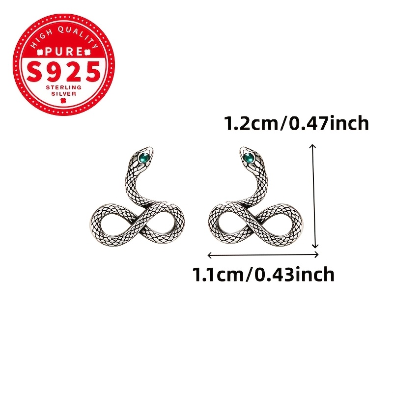 Unisex Sparkling Green-eyed Infinite Serpent Stud Earrings